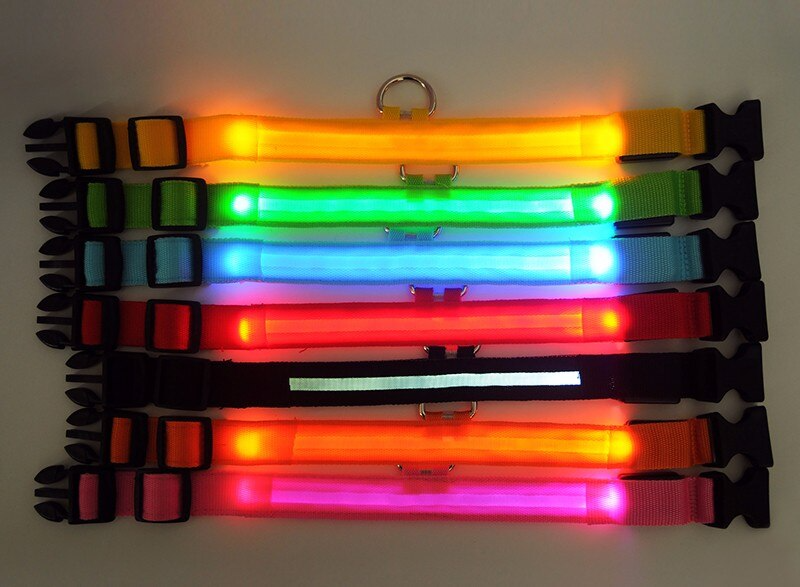 LED Adjustable Dog Collar Blinking Flashing Light Up Glow Pets Safety