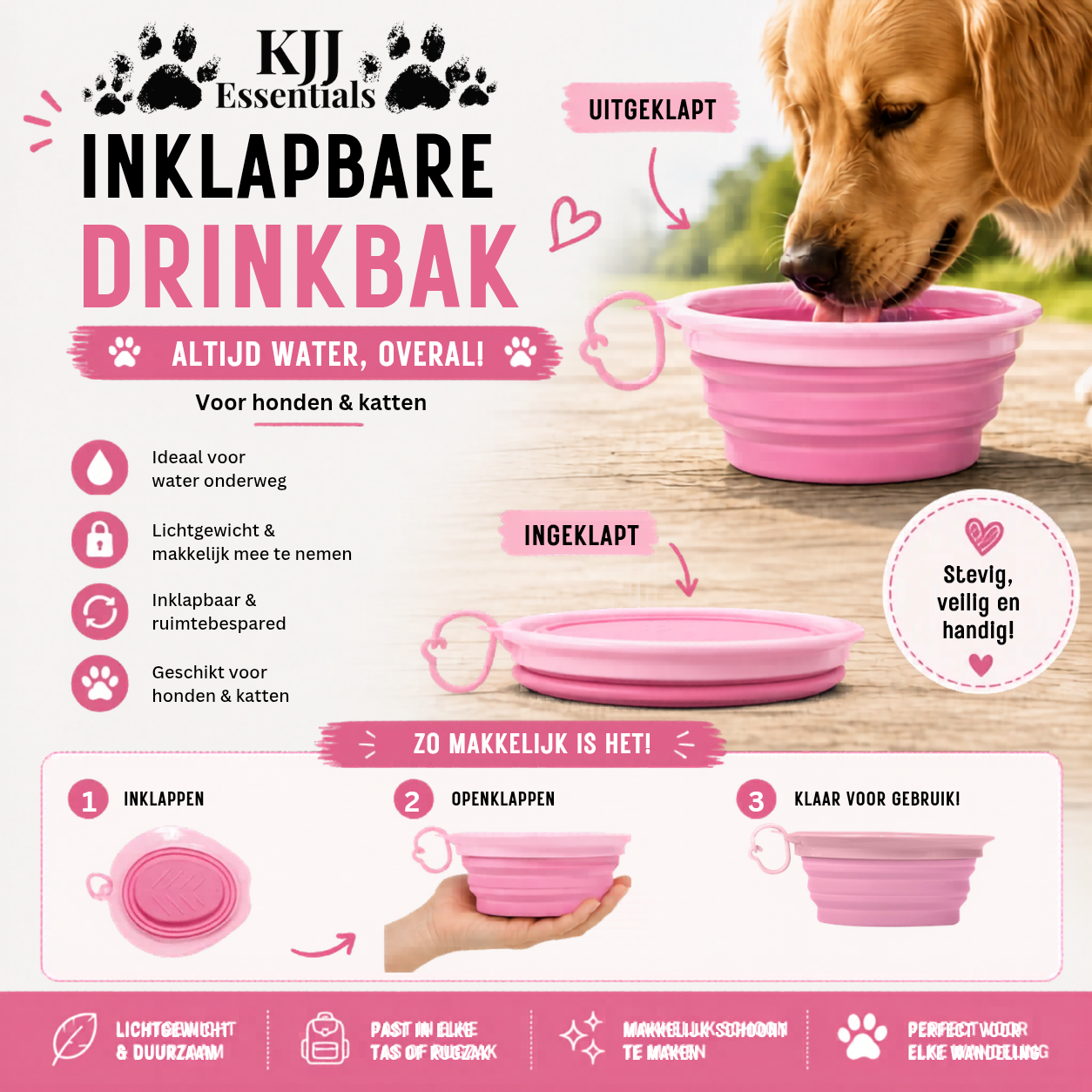 Inklapbare drinkbak roze